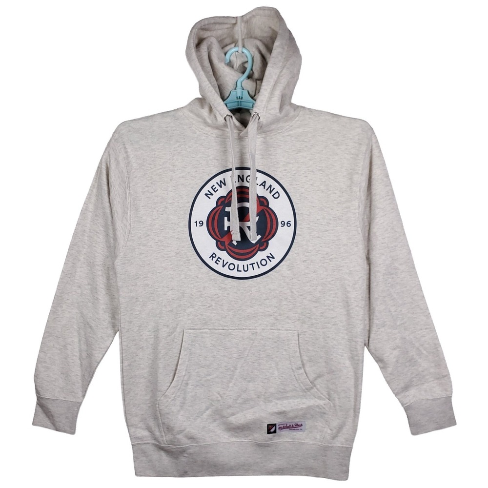 New England Revolution Mitchell & Ness MLS Large‎ Hoodie Print Logos Gray NWT